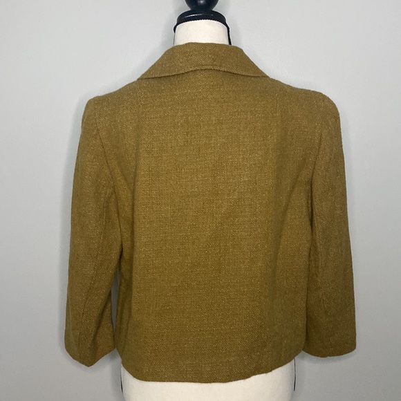 Vintage retro womens blazer wool tweed olive 3/4 sleeve button pockets - Picture 3 of 5